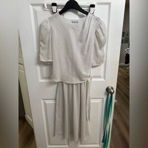Vintage Charlee Allison Pastel Striped Midi Dress Size 13/14 sheer puff sleeves